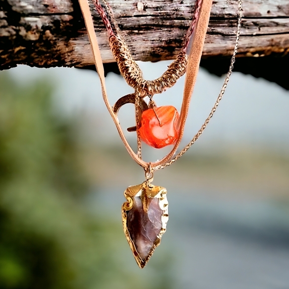 🆕️ Indian Handcrafted Carnelian & Brown Agate Boho Chic Layered Necklace Set 🌟 - Picture 13 of 13